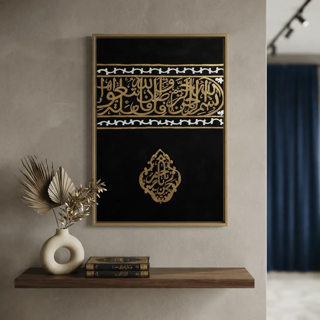 Kaaba Door Calligraphy Gold Leaf on Black Canvas